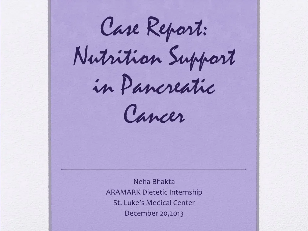 case report nutrition support in pancreatic cancer