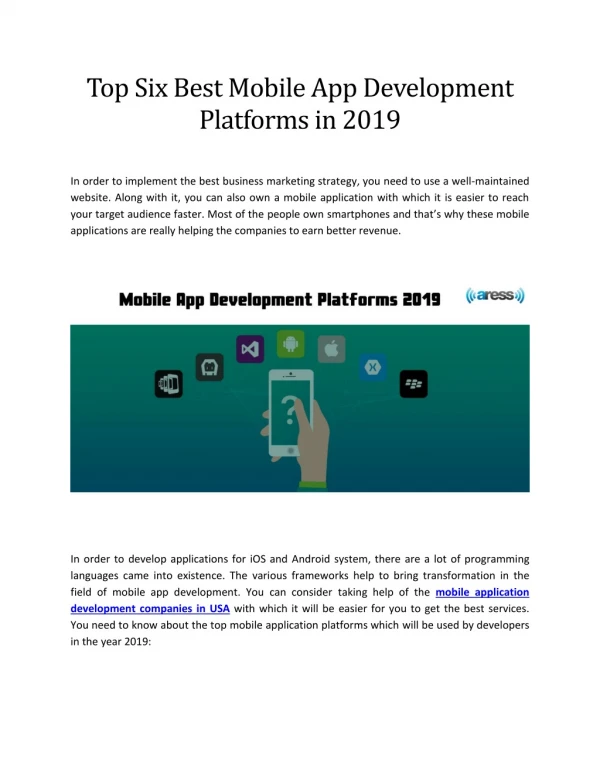 Top Six Best Mobile App Development Platforms in 2019
