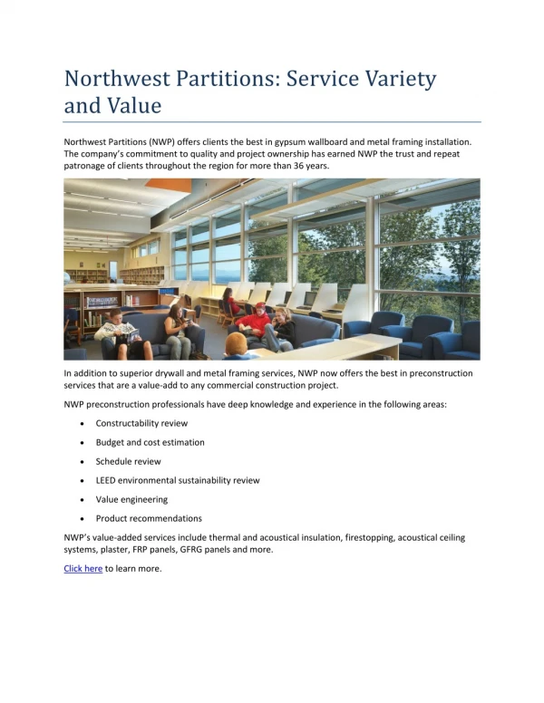 Northwest Partitions: Service Variety and Value