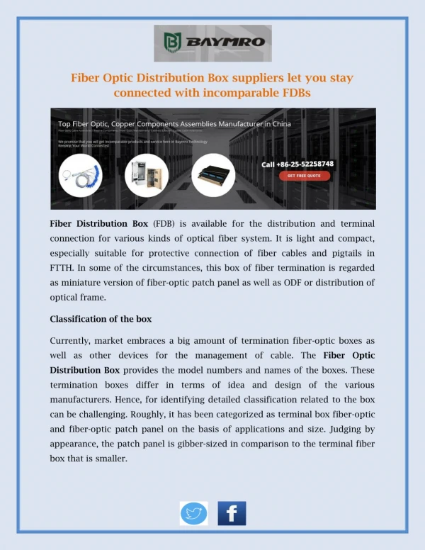 Fiber Optic Distribution Box suppliers let you stay connected with incomparable FDBs
