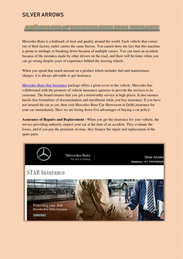 Advantages of Mercedes Benz Star Insurance