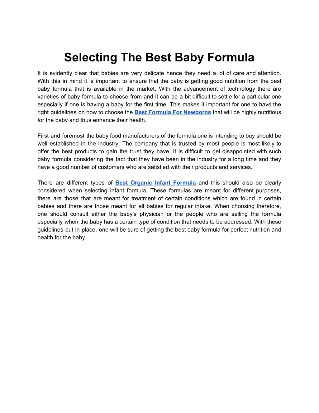 selecting the best baby formula
