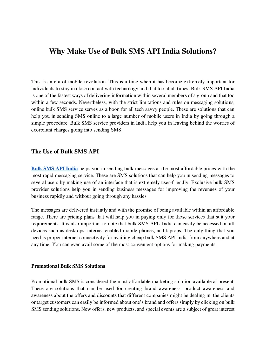 why make use of bulk sms api india solutions this