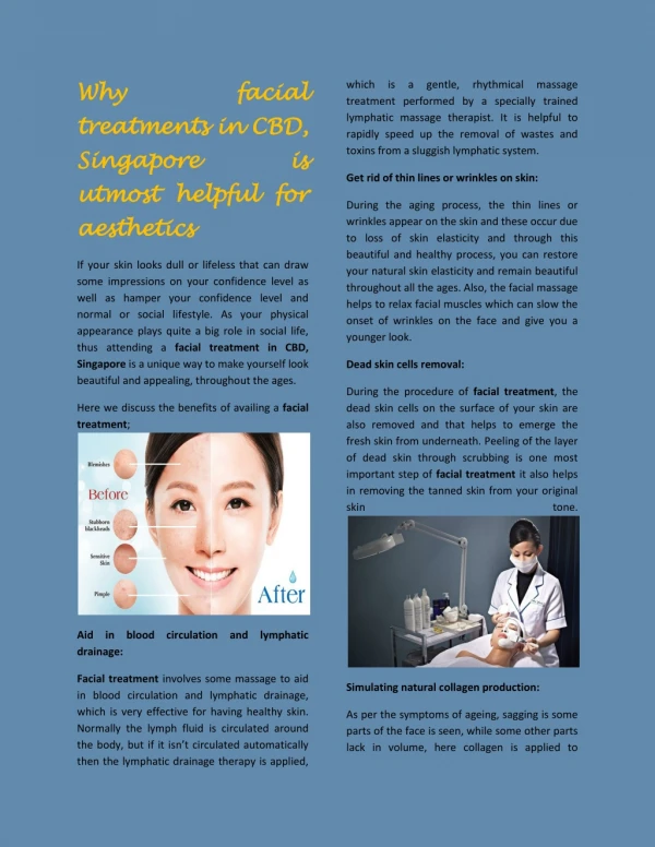 Why facial treatments in CBD, Singapore is utmost helpful for aesthetics