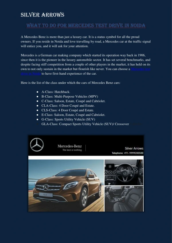 What to Do for Mercedes test drive in Noida