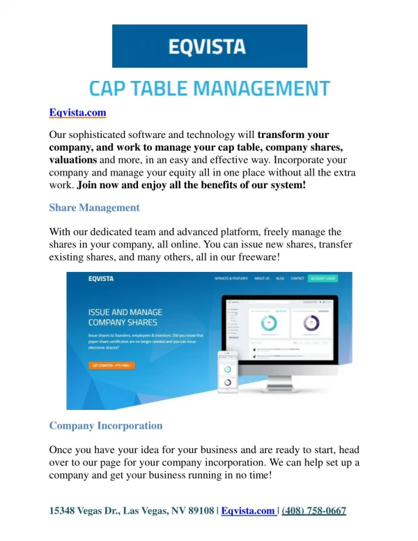 Cap Table Management Tools by Eqvista