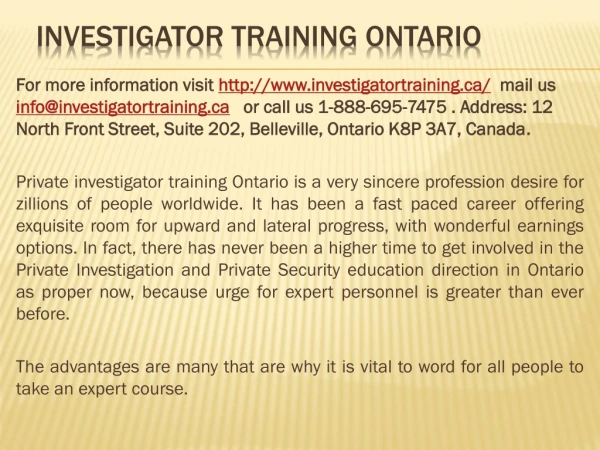 Investigator training Ontario