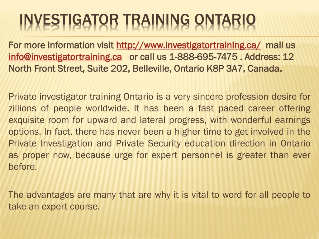 investigator training ontario