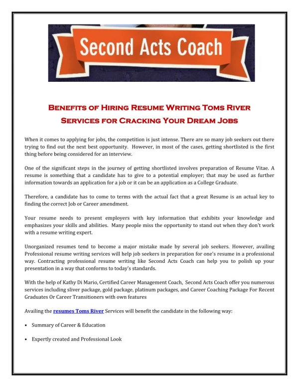 Resume Writing Toms River