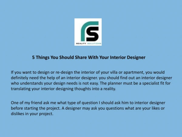 5 Things You Should Share With Your Interior Designer