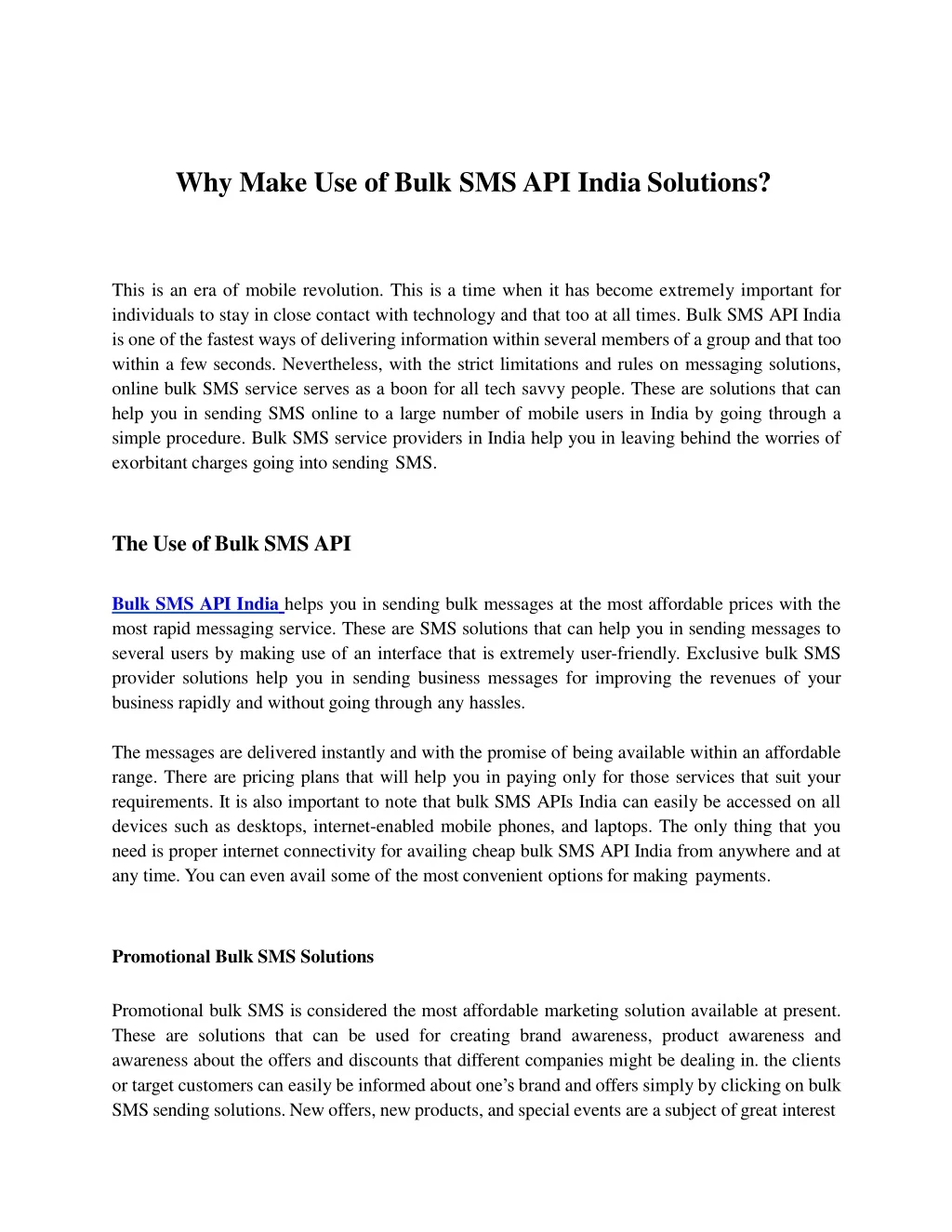 why make use of bulk sms api india solutions