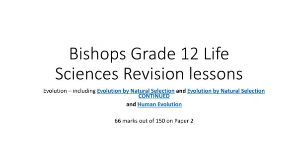 Bishops Grade 12 Life Sciences Revision lessons
