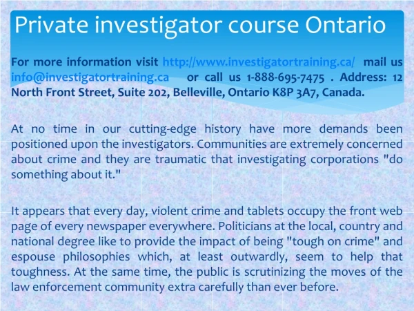 Private investigator course Ontario