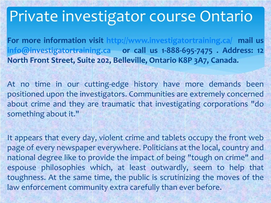 private investigator course ontario