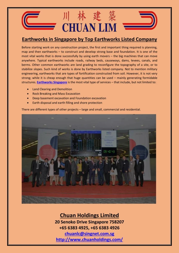 Earthworks in Singapore by Top Earthworks Listed Company