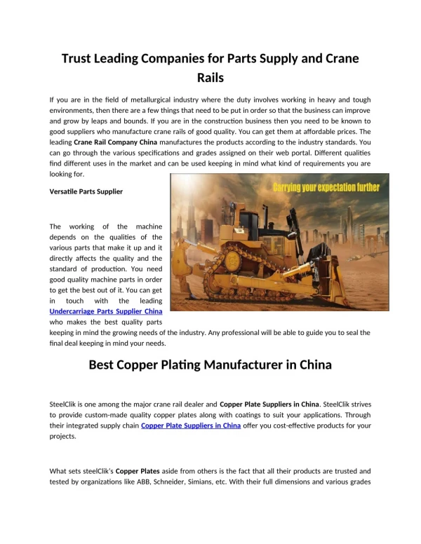 Trust Leading Companies for Parts Supply and Crane Rails