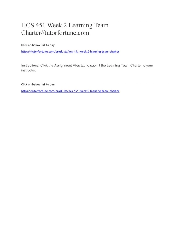 HCS 451 Week 2 Learning Team Charter//tutorfortune.com