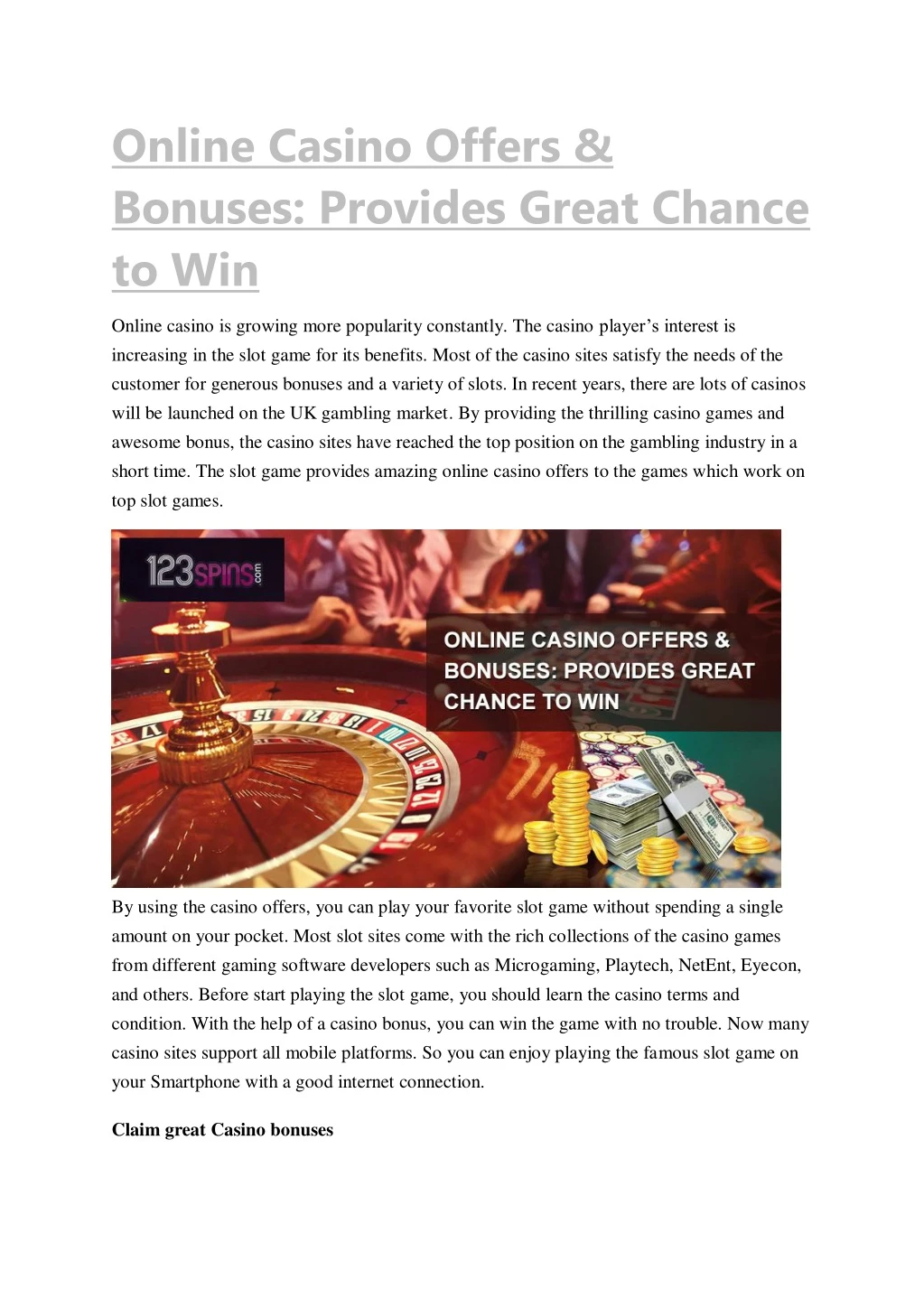 online casino offers bonuses provides great