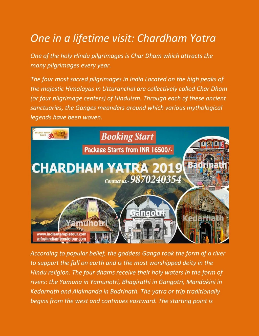 one in a lifetime visit chardham yatra