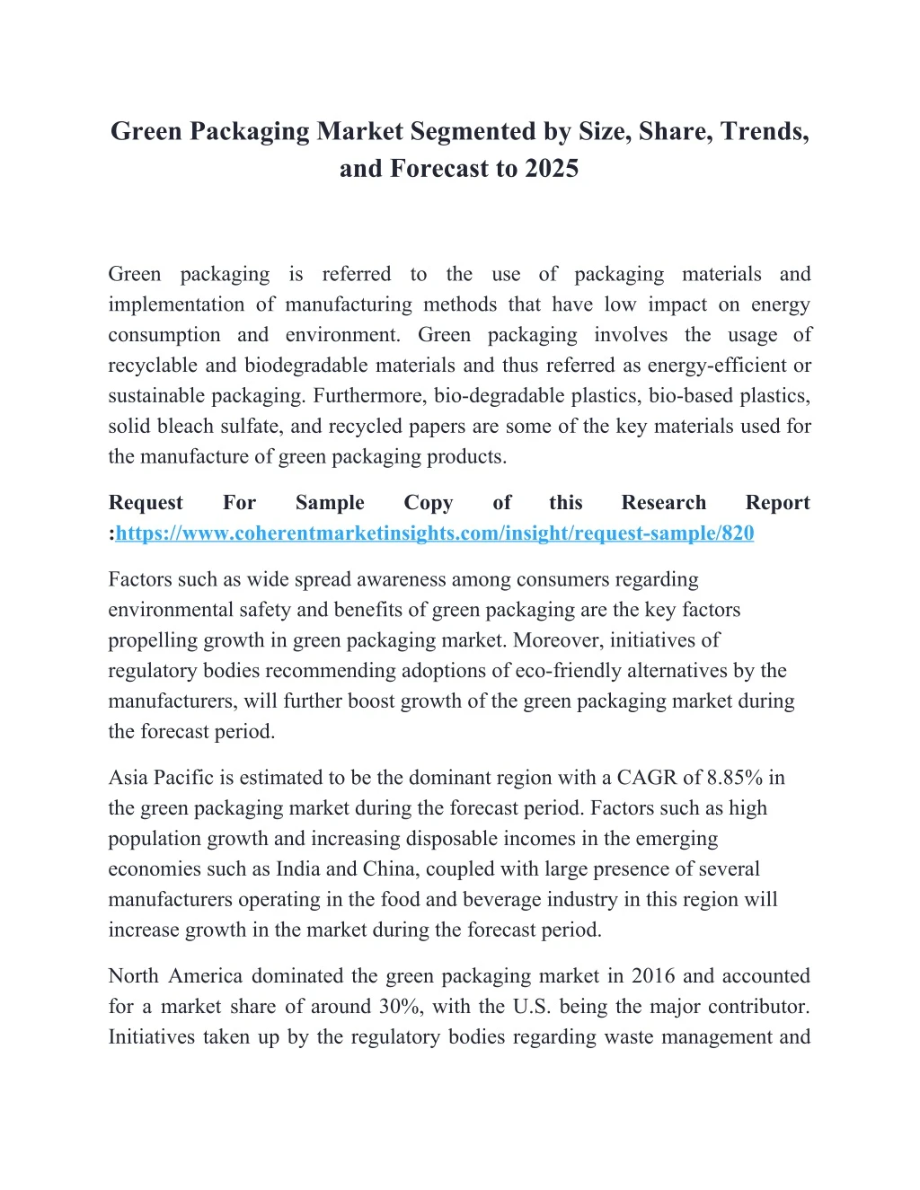 green packaging market segmented by size share