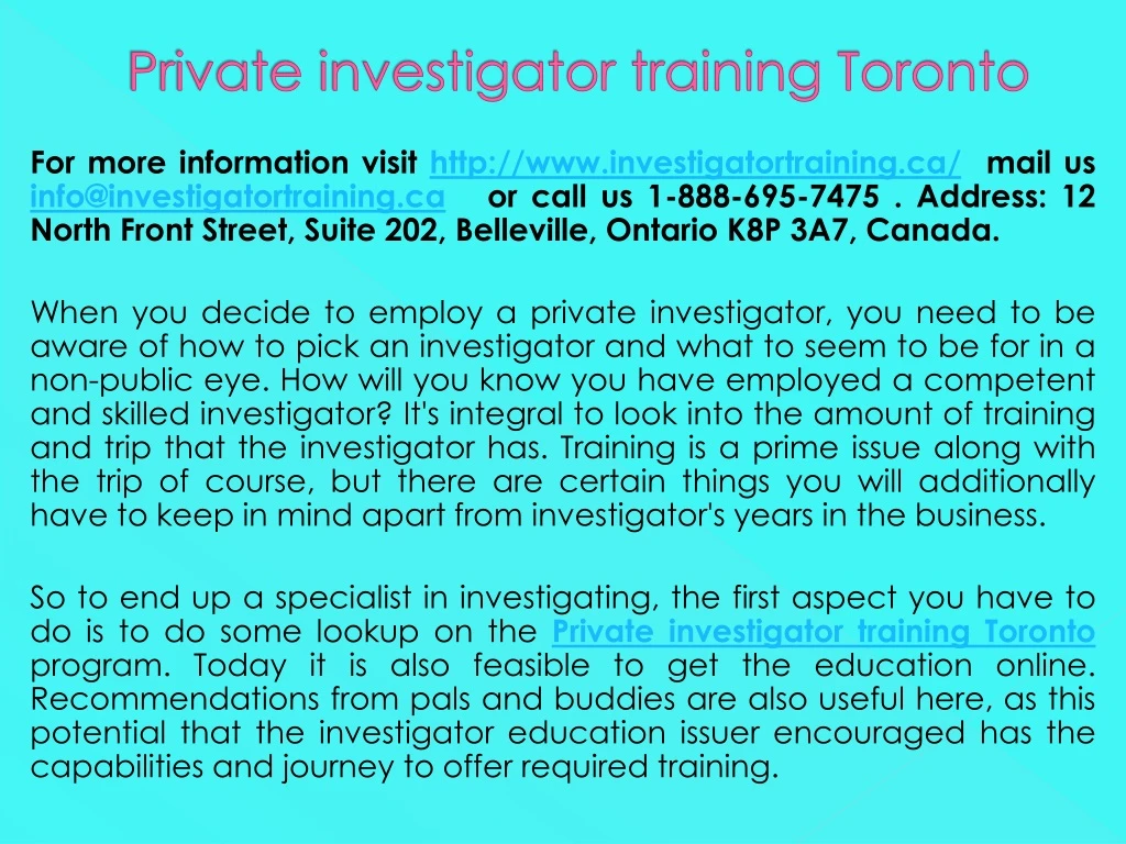 private investigator training toronto