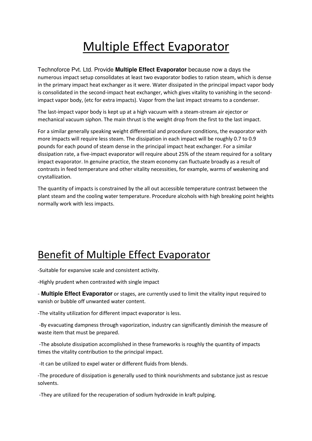 multiple effect evaporator