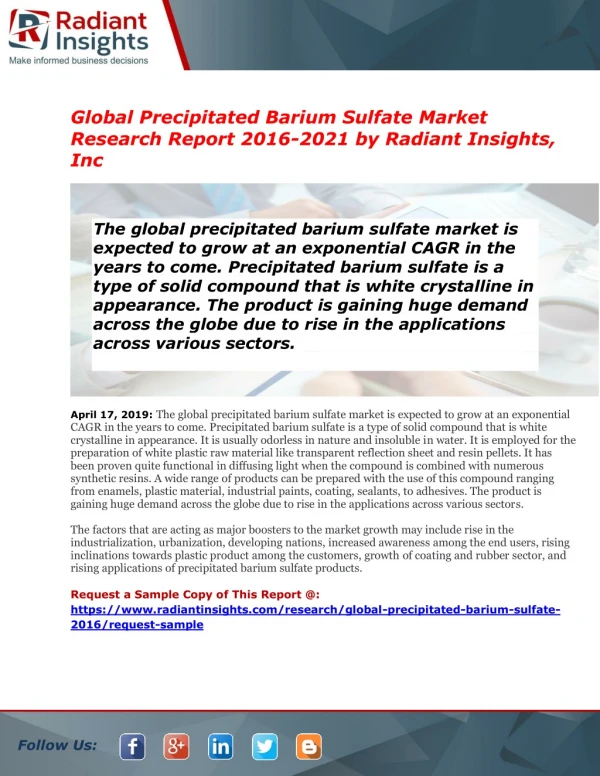 Precipitated Barium Sulfate Market Global Insights, Future Trend & Forecast to 2021