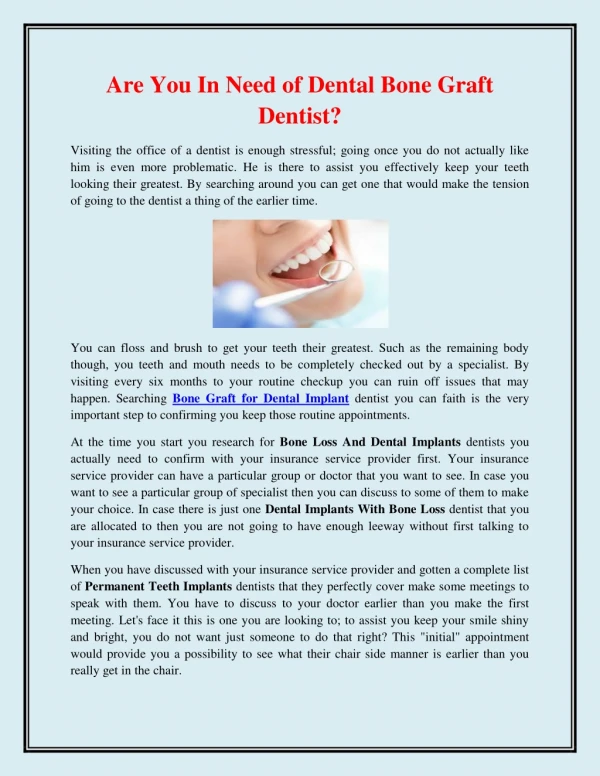 Are You In Need of Dental Bone Graft Dentist