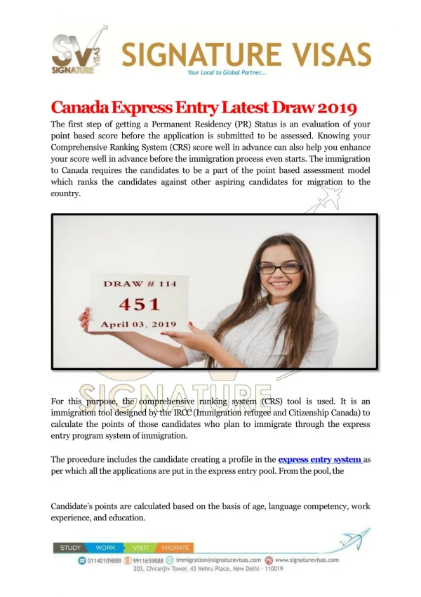 Canada Express Entry Latest Draw 2019
