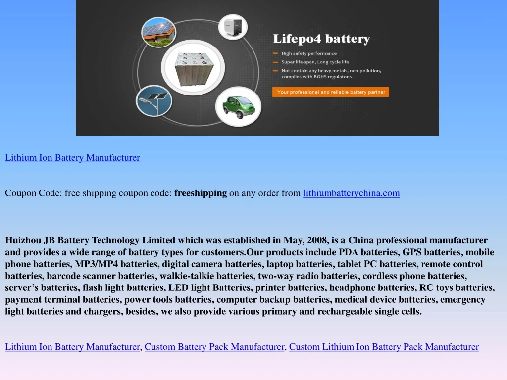 lithium ion battery manufacturer coupon code free