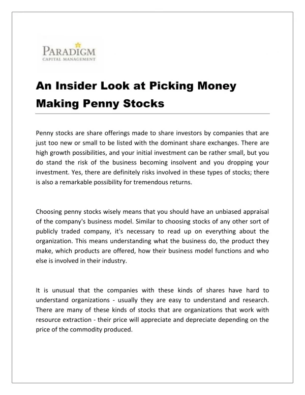 An Insider Look at Picking Money Making Penny Stocks