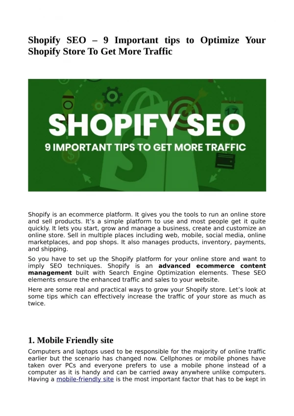 Shopify SEO – 9 Important tips to Optimize Your Shopify Store To Get More Traffic