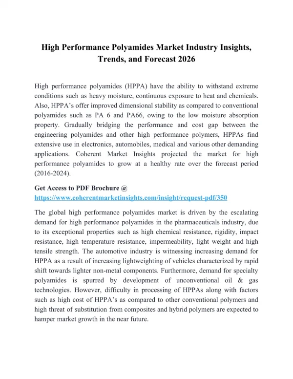 High Performance Polyamides Market Industry Insights, Trends, and Forecast 2026