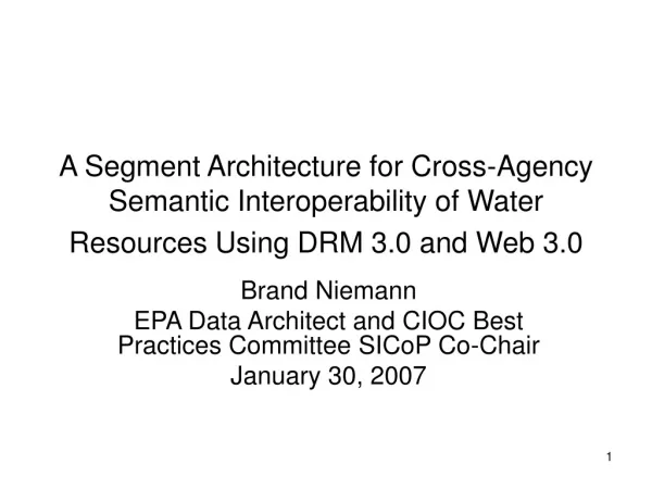 Brand Niemann EPA Data Architect and CIOC Best Practices Committee SICoP Co-Chair January 30, 2007