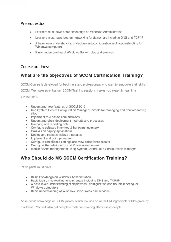 SCCM online training course from SV Trainings