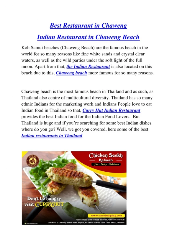 Best Indian Restaurant in Chaweng Beach | Curryhut Indian Restaurant