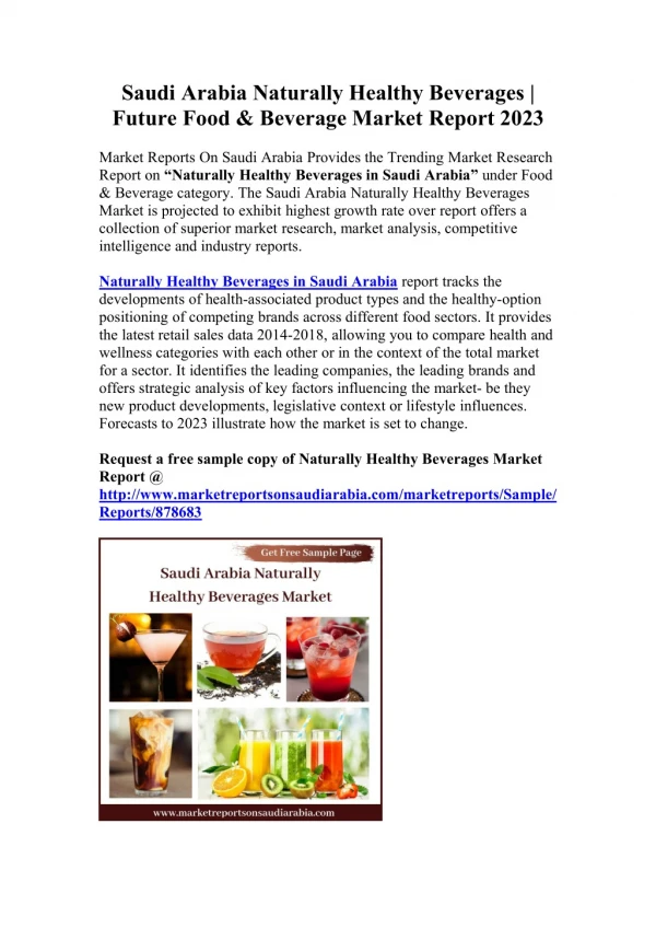 Saudi Arabia Naturally Healthy Beverages | Future Food & Beverage Market Report 2023