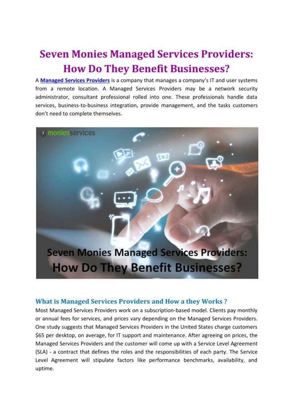 Seven Monies Managed Services Providers: How Do They Benefit Businesses?