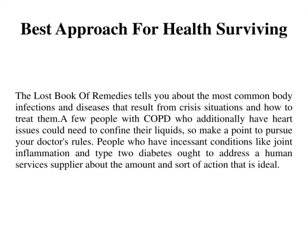 Best Approach For Health Surviving