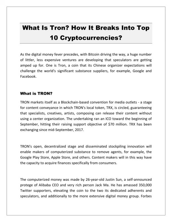 What Is Tron? How It Breaks Into Top 10 Cryptocurrencies?