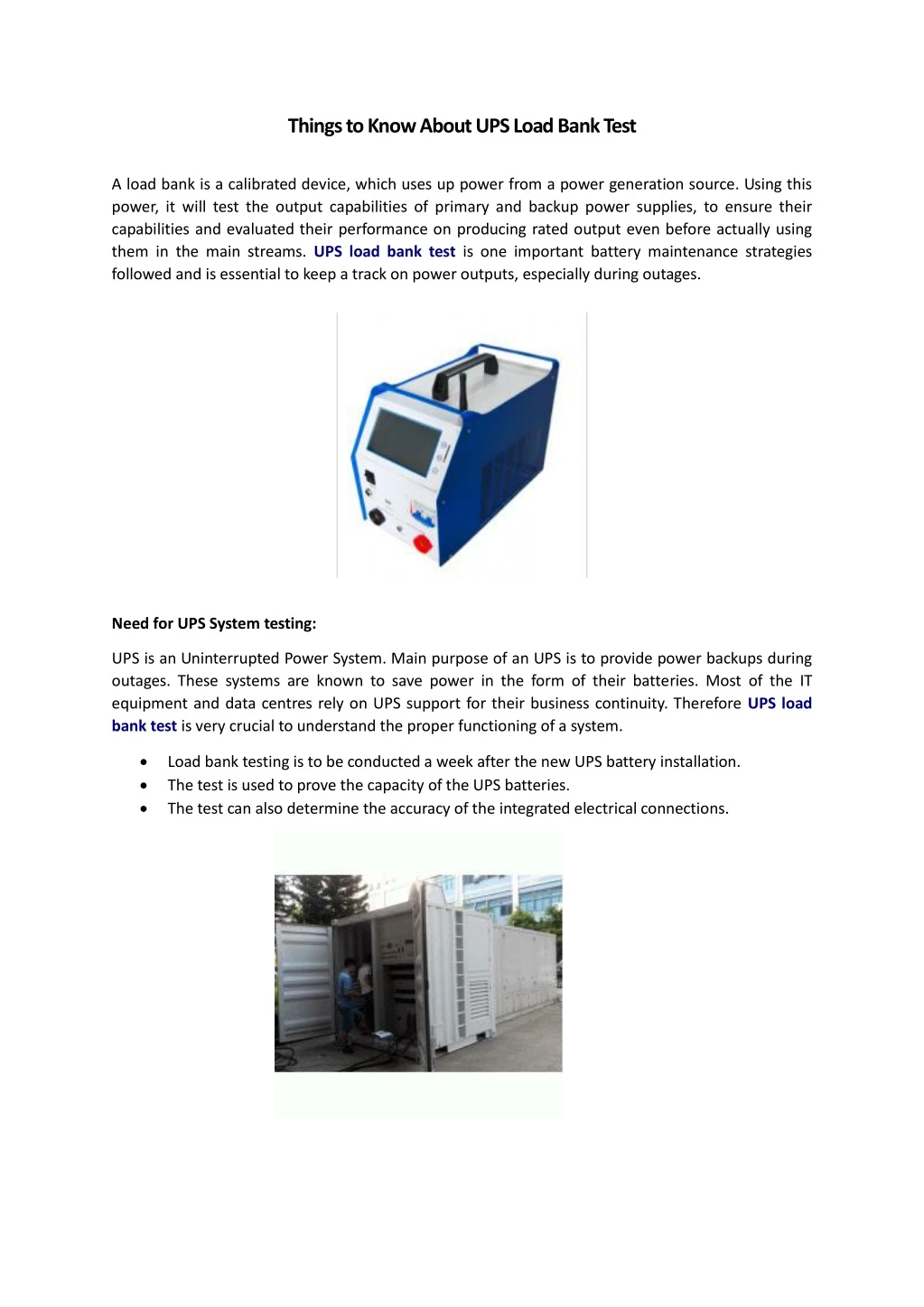 things to know about ups load bank test