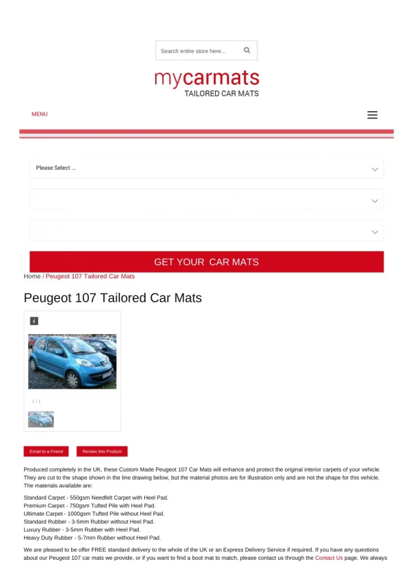 Tailored Peugeot 107 Car Mats – Custom Car Mats | Rubber Car Mats