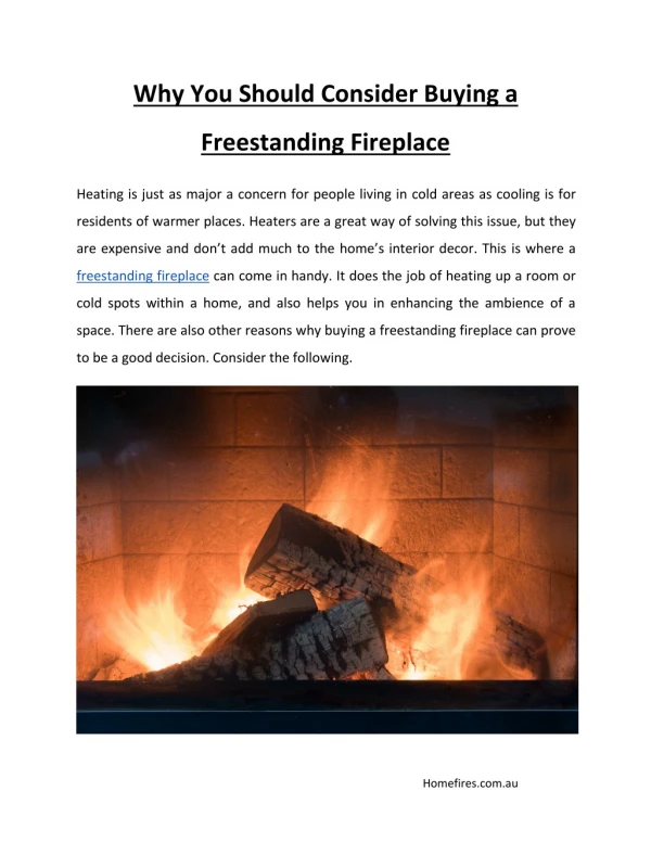 Why You Should Consider Buying a Freestanding Fireplace