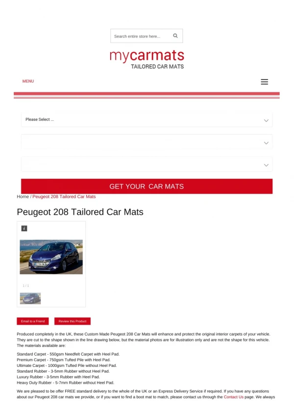 Tailored Peugeot 208 Car Mats – Custom Car Mats | Rubber Car Mats