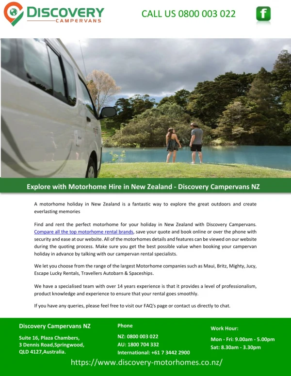 Explore with Motorhome Hire in New Zealand - Discovery Campervans NZ