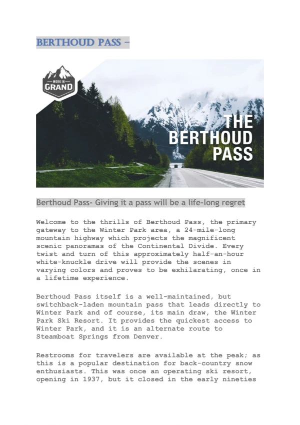 The Thrills of Berthoud Pass