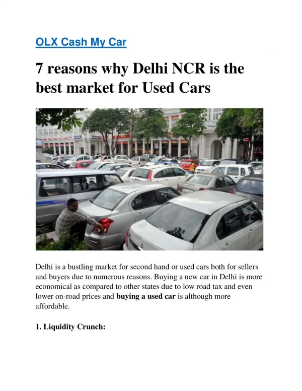 7 reasons why Delhi NCR with most used car seller/buyer