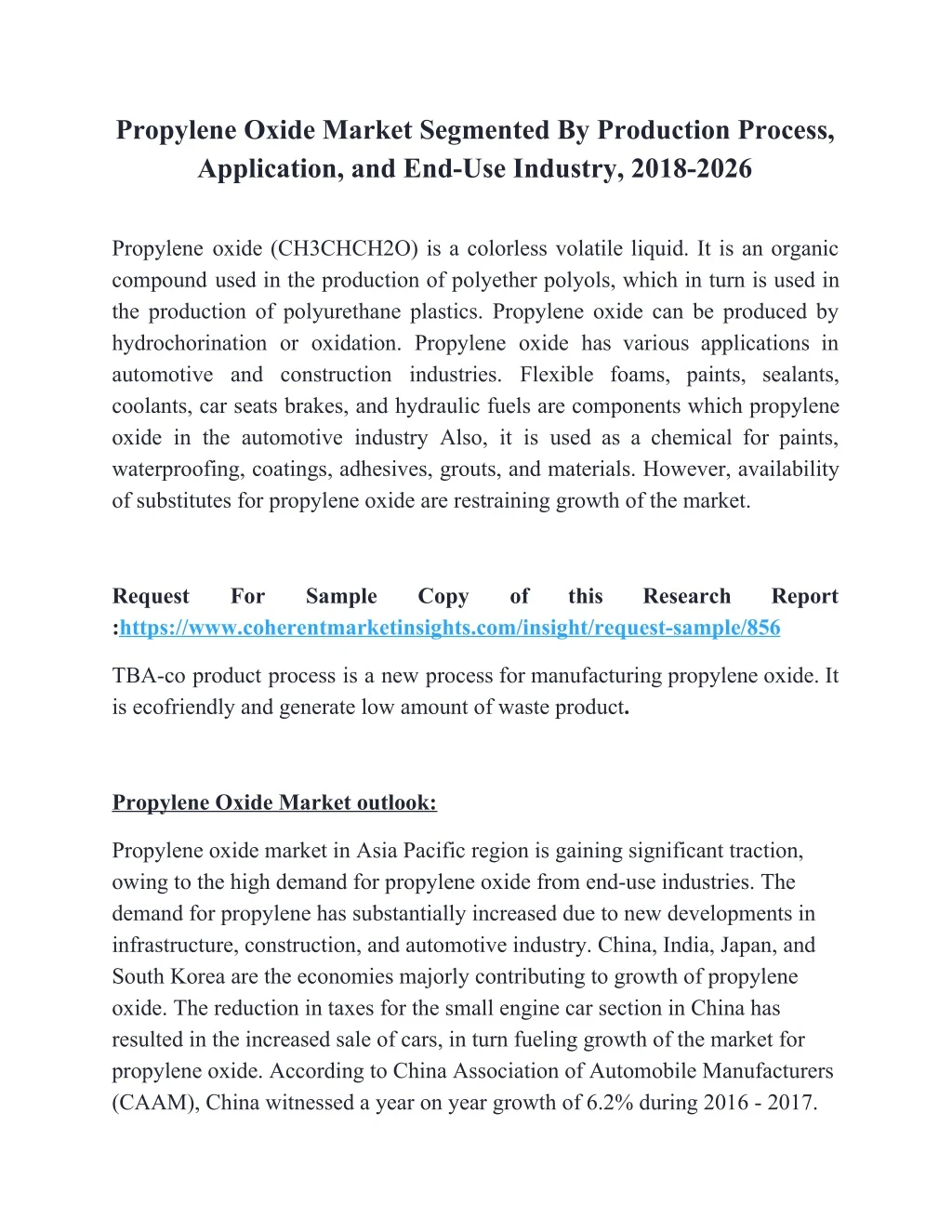 propylene oxide market segmented by production