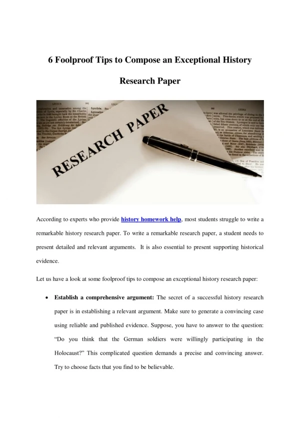 6 Foolproof Tips to Compose an Exceptional History Research Paper