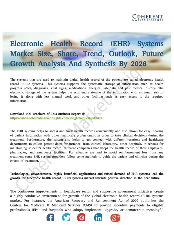 Electronic Health Record (EHR) Systems Market Report For 2018 Explored In Latest Research